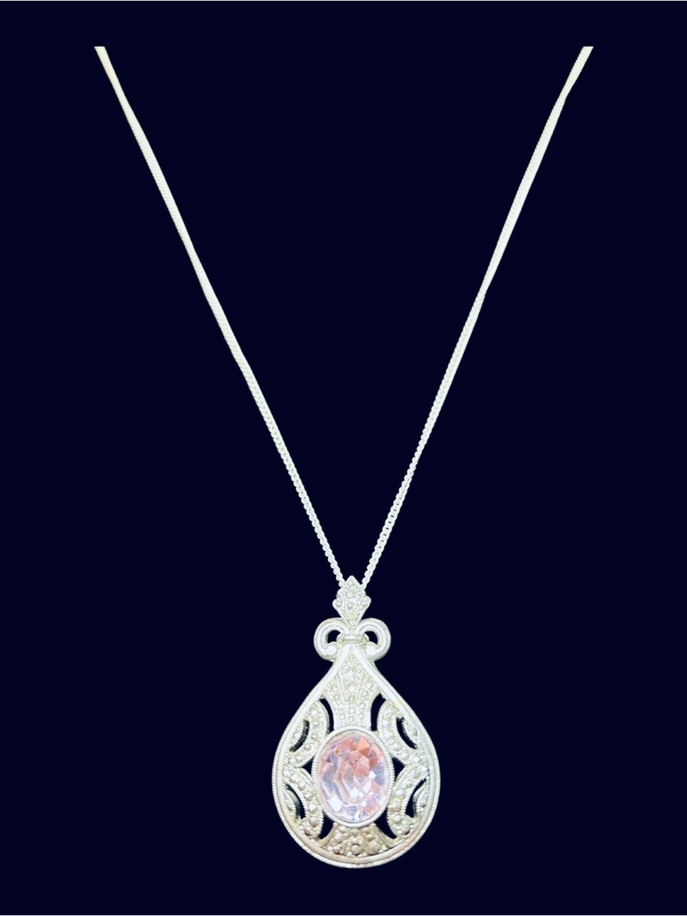 208 Avon Silver Plated Pendant Necklace with Faux Amethyst Marcasite